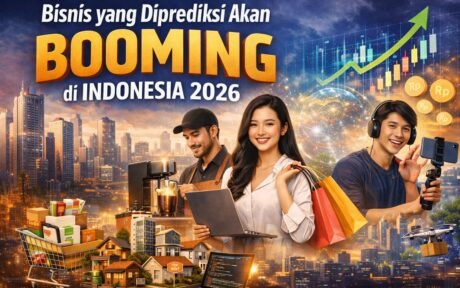 Ilustrasi bisnis yang diprediksi akan booming di Indonesia tahun 2026 seperti e-commerce, kuliner, konten kreator, dan properti