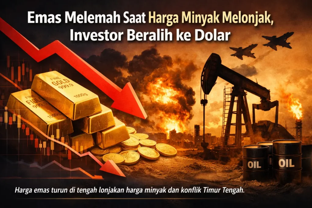 grafik harga emas dunia turun di tengah lonjakan harga minyak global