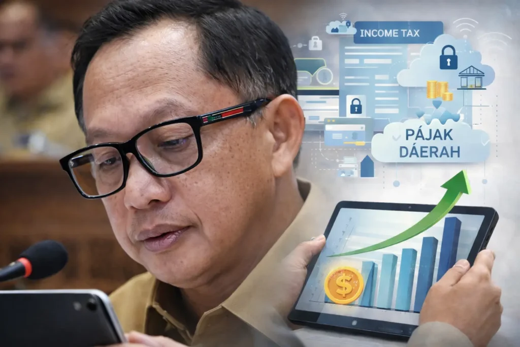 Mendagri Tito Karnavian saat rapat membahas digitalisasi pajak daerah untuk meningkatkan kemandirian fiskal